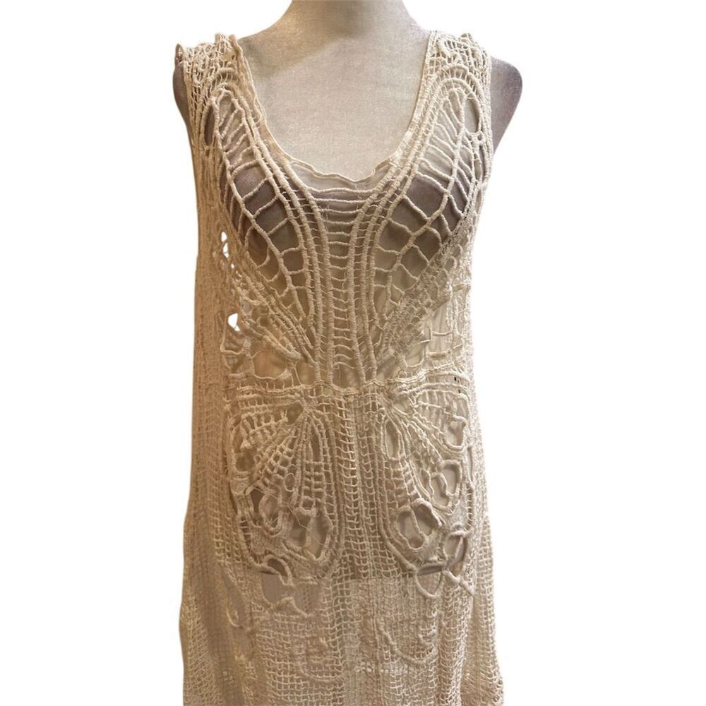 Somya Women's M Beige Butterfly Tunic Dress Cover-Up Beachwear - Picture 2 of 8